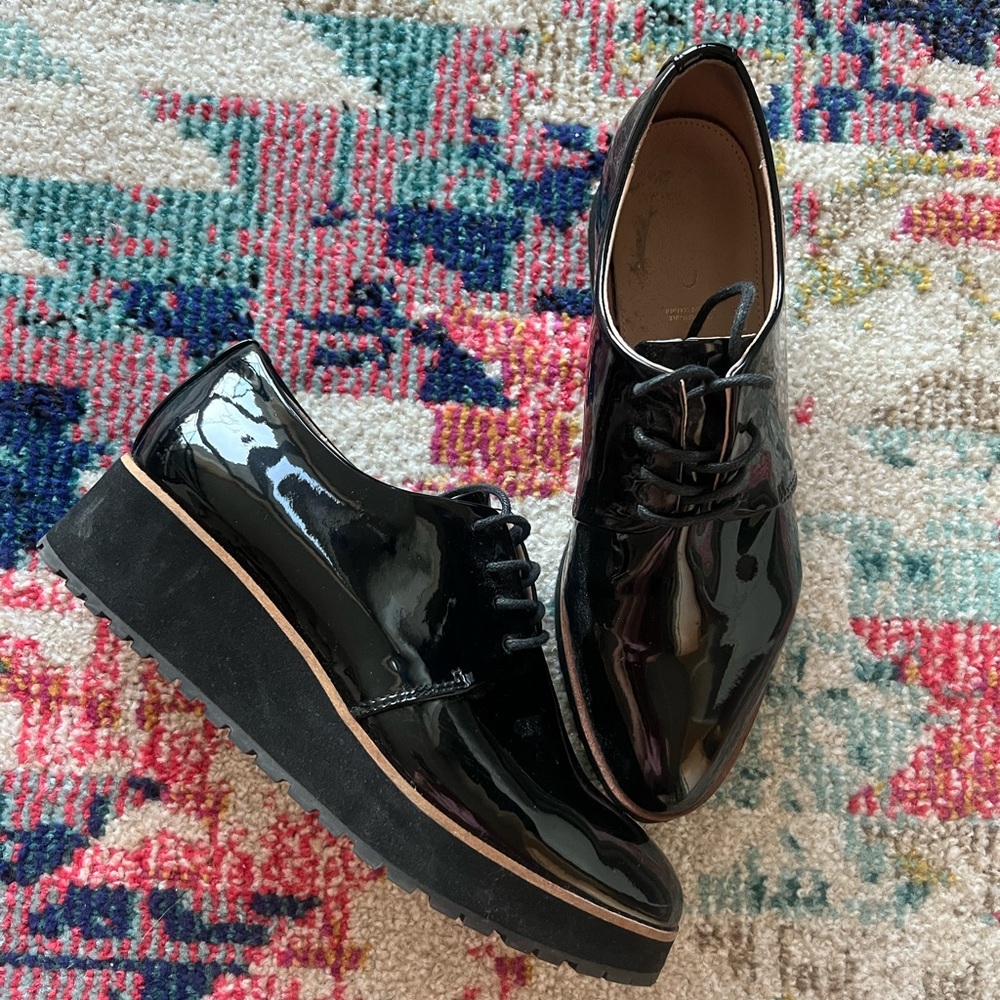 Black Patent Leather Platform Loafers